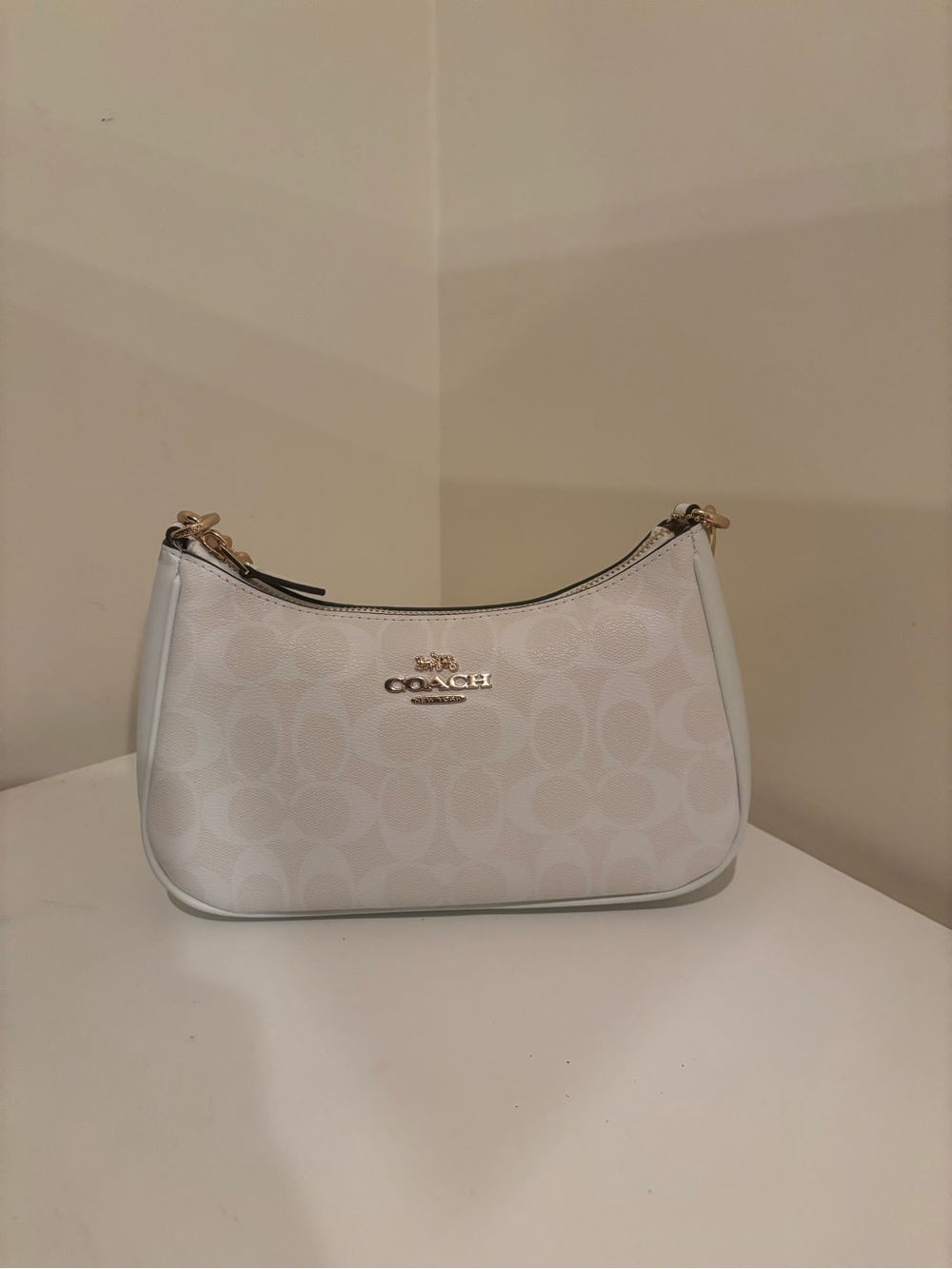 Coach Off-White Signature Mini Shoulder Bag with Gold Hardware